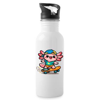 Axolotl skateur Kawaii Wing - Gourde avec paille intégrée - blanc - Droite