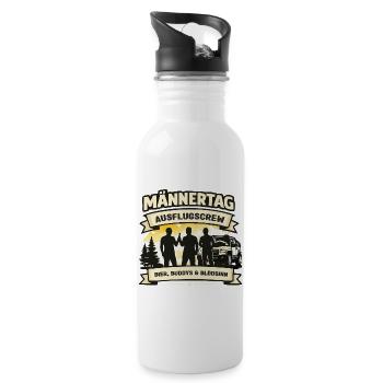 Männertag Crew: Bier, Buddys & Blödsinn - Trinkflasche mit integriertem Trinkhalm - Weiß - Rechts