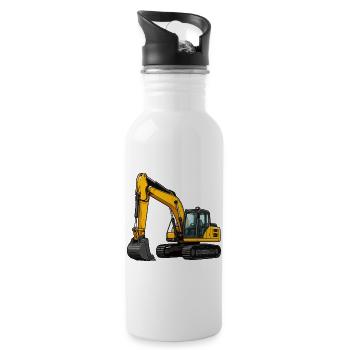 Gelber Bagger auf Baustelle - Trinkflasche mit integriertem Trinkhalm - Weiß - Rechts