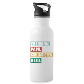 Papa Grillmeister Held Für Vatertag BBQ - Trinkflasche mit integriertem Trinkhalm - Weiß - Rechts