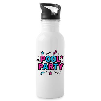 Pool Party 90er Schriftzug - Trinkflasche mit integriertem Trinkhalm - Weiß - Rechts