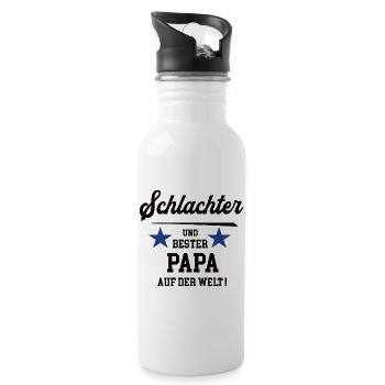 Butcher Best Dad Father's Day Birthday - Water bottle with straw - white - Right