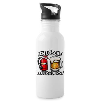 Ich Lösche Feuer & Durst - Bierfeuer Humor - Trinkflasche mit integriertem Trinkhalm - Weiß - Rechts