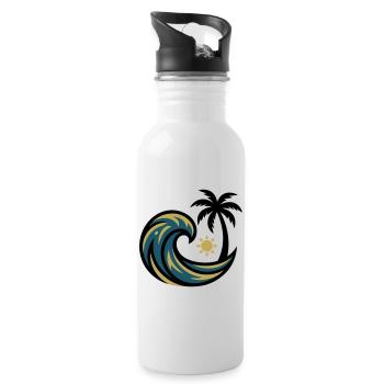 Wave Palm Tree Surfing Beach Vacation Beach Club - Water bottle with straw - white - Right