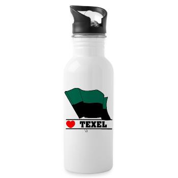 I Love Texel – Design der Inselflagge - Trinkflasche mit integriertem Trinkhalm - Weiß - Rechts