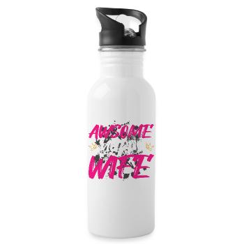 Awsome muddy wife Schlammlauf Mud Run Muddy Race - Trinkflasche mit integriertem Trinkhalm - Weiß - Rechts