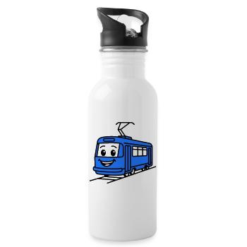 Straßenbahn-Cartoon - Trinkflasche mit integriertem Trinkhalm - Weiß - Rechts