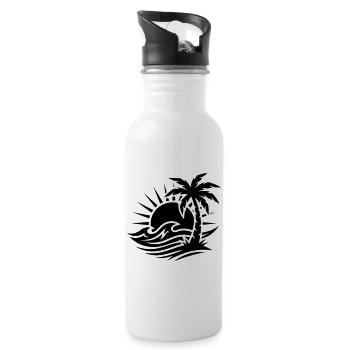 Palm Tree Beach Ocean - Water bottle with straw - white - Right