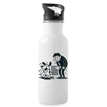 Regenhund Muss Raus - Trinkflasche mit integriertem Trinkhalm - Weiß - Rechts