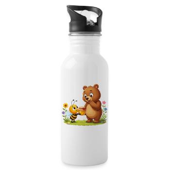 Amis du miel : l’ours et l’abeille - Gourde avec paille intégrée - blanc - Droite
