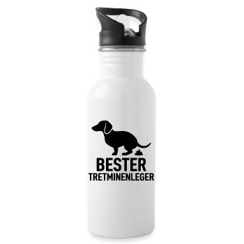 Bester Tretminenleger Dackel - Trinkflasche mit integriertem Trinkhalm - Weiß - Rechts