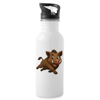 Laufendes Wildschwein - Trinkflasche mit integriertem Trinkhalm - Weiß - Rechts