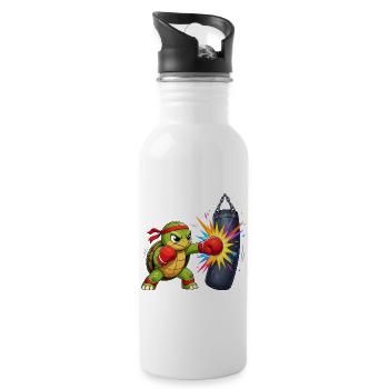 Boxende Schildkröte Boxtraining - Trinkflasche mit integriertem Trinkhalm - Weiß - Rechts
