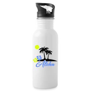 Aloha Hibiskus Neon Script - Trinkflasche mit integriertem Trinkhalm - Weiß - Rechts