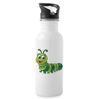 Cheerful Green Caterpillar Cartoon Illustration - Water bottle with straw - white - Right