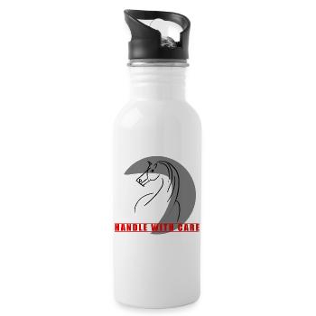 Horse in a circle with note Handle with Care - Water bottle with straw - white - Right