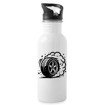Autoreifen Driften Symbol - Trinkflasche mit integriertem Trinkhalm - Weiß - Rechts