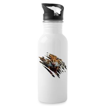 Tiger Cat Gift Idea - Water bottle with straw - white - Right