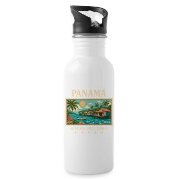 Panama Bocas del Toro Vintage Reisemarke - Trinkflasche mit integriertem Trinkhalm - Weiß - Rechts