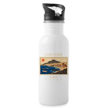 Kap Verde Sal Vintage Reisemarke - Trinkflasche mit integriertem Trinkhalm - Weiß - Rechts