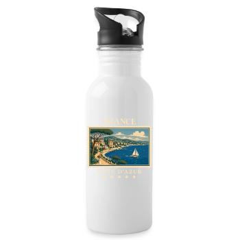 Frankreich Côte d’Azur Vintage Reisemarke - Trinkflasche mit integriertem Trinkhalm - Weiß - Rechts