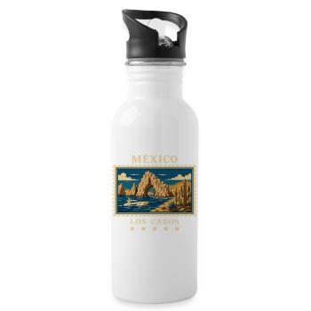 Mexiko Los Cabos Vintage Reisemarke - Trinkflasche mit integriertem Trinkhalm - Weiß - Rechts
