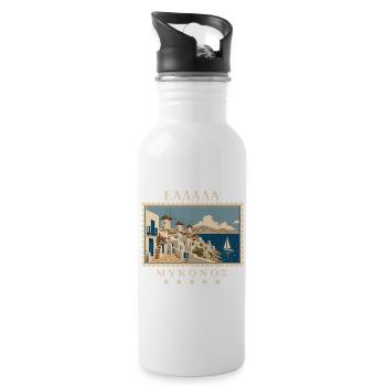 Griechenland Mykonos Vintage Reisemarke - Trinkflasche mit integriertem Trinkhalm - Weiß - Rechts