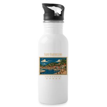 Saint-Barthélemy Gustavia Vintage Reisemarke - Trinkflasche mit integriertem Trinkhalm - Weiß - Rechts