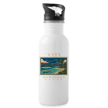 Fiji Mamanuca Vintage Travel Brand - Water bottle with straw - white - Right