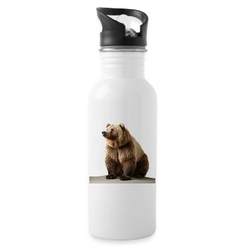 Un ours brun à la relle - Gourde avec paille intégrée - blanc - Droite