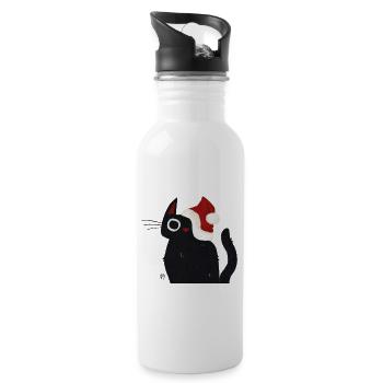 Chat noir avec chapeau de Père Noël - Gourde avec paille intégrée - blanc - Droite