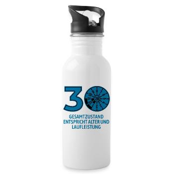 HU August 2026 - 30 Jahre - Geburtstag Geschenk - Trinkflasche mit integriertem Trinkhalm - Weiß - Rechts