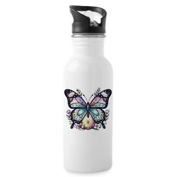 Pastel Floral Butterfly - Water bottle with straw - white - Right