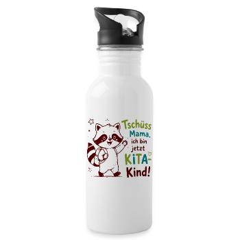 Kita Abschied Raccoon Illustration - Trinkflasche mit integriertem Trinkhalm - Weiß - Rechts