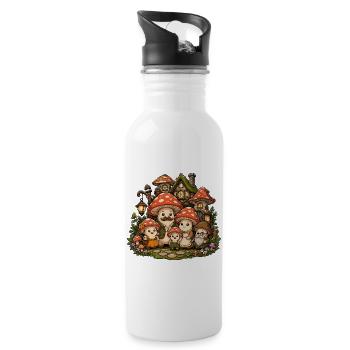 Pilzmärchenwald Familie - Trinkflasche mit integriertem Trinkhalm - Weiß - Rechts