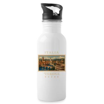 Italien Verona Vintage Reisemarke - Trinkflasche mit integriertem Trinkhalm - Weiß - Rechts