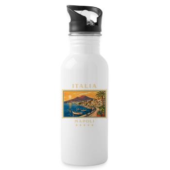 Italien Neapel Vintage Reisemarke - Trinkflasche mit integriertem Trinkhalm - Weiß - Rechts