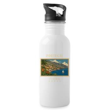 Portugal Funchal Vintage Reisemarke - Trinkflasche mit integriertem Trinkhalm - Weiß - Rechts