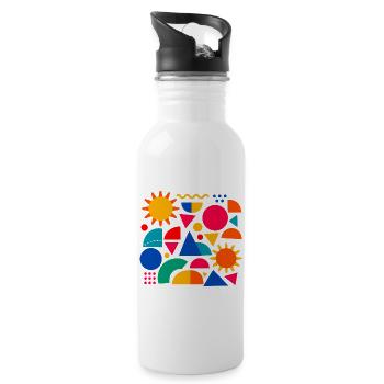 Geometrische Farbexplosion: Sonnige Formen - Trinkflasche mit integriertem Trinkhalm - Weiß - Rechts