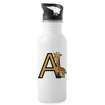 Giraffe mit Buchstabe A - Trinkflasche mit integriertem Trinkhalm - Weiß - Rechts