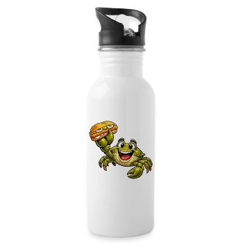 Krebs hat ein Fischbrötchen - Trinkflasche mit integriertem Trinkhalm - Weiß - Rechts