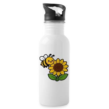 Sonnenblume Biene Cartoon - Trinkflasche mit integriertem Trinkhalm - Weiß - Rechts