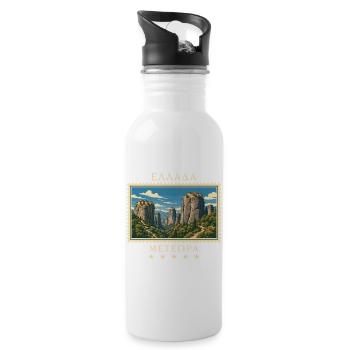 Griechenland Meteora Vintage Reisemarke - Trinkflasche mit integriertem Trinkhalm - Weiß - Rechts