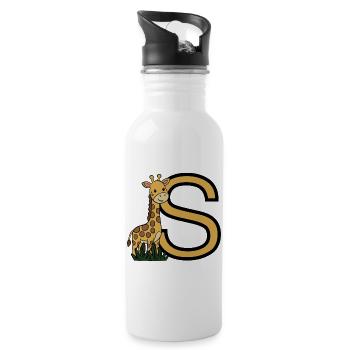 Giraffe und großes S-Motiv - Trinkflasche mit integriertem Trinkhalm - Weiß - Rechts