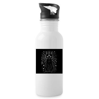 Magic Cat und Crescent Moon – Hexen-Goth - Trinkflasche mit integriertem Trinkhalm - Weiß - Rechts