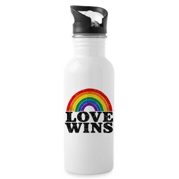 L’amour gagne Rainbow Vintage Déclaration Fierté Fans - Gourde avec paille intégrée - blanc - Droite