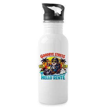 Schluss mit Stress: Hallo Rente - Trinkflasche mit integriertem Trinkhalm - Weiß - Rechts