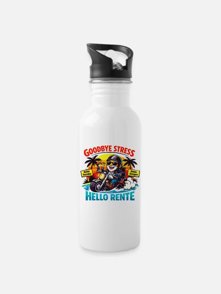 Schluss mit Stress: Hallo Rente - Trinkflasche mit integriertem Trinkhalm - Weiß
