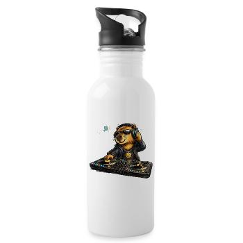 Süßes Capybara als DJ im Comic Stil - Trinkflasche mit integriertem Trinkhalm - Weiß - Rechts