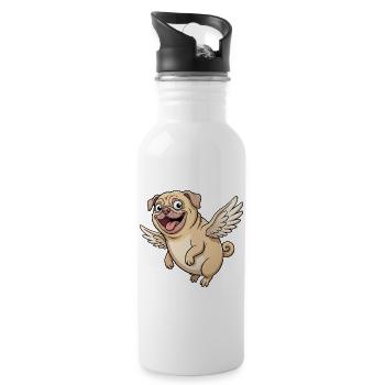 Lustiger Mops Engel mit Flügeln Cartoon - Trinkflasche mit integriertem Trinkhalm - Weiß - Rechts